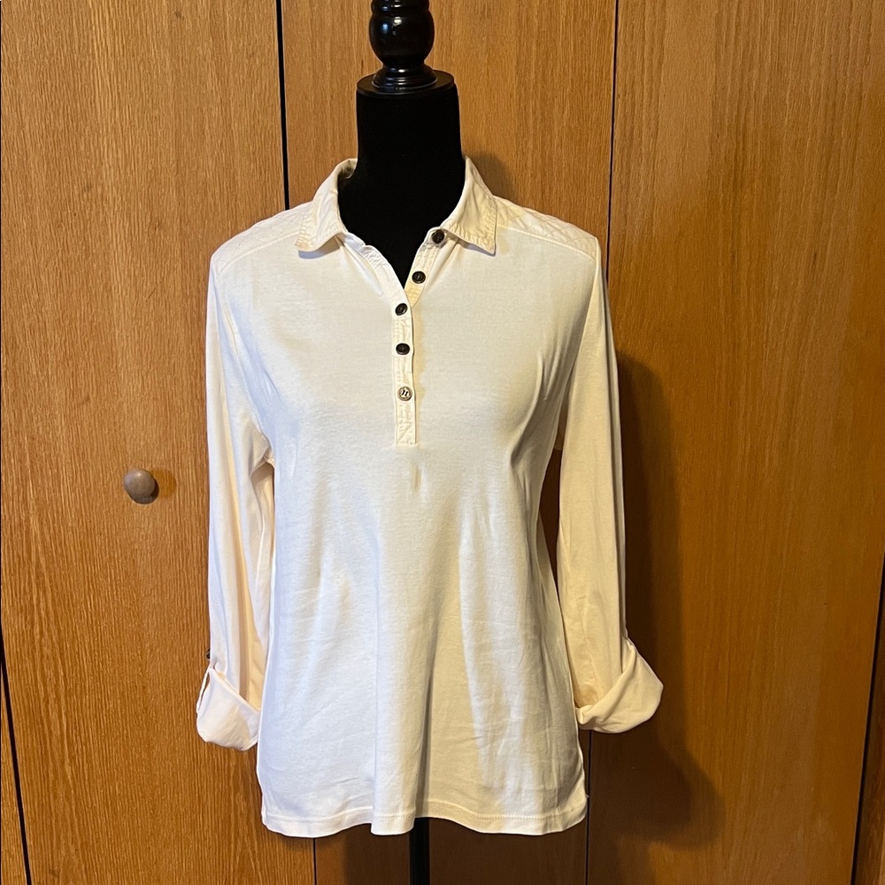 LRL Lauren jeans company XL quarter button down, cream cotton top. Great cond